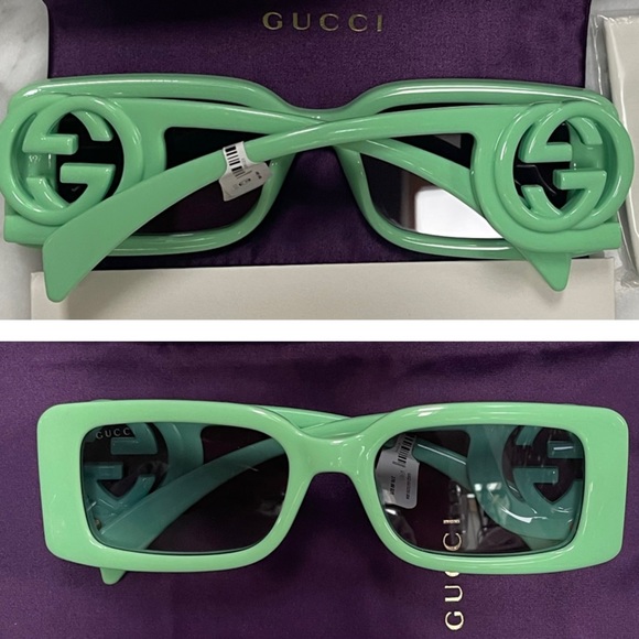 GUCCI RECTANGLE FRAME WITH BOLD GG ON 2025 FALL FASHION FAV PICKLE GREEN FRAMES - Picture 16 of 16